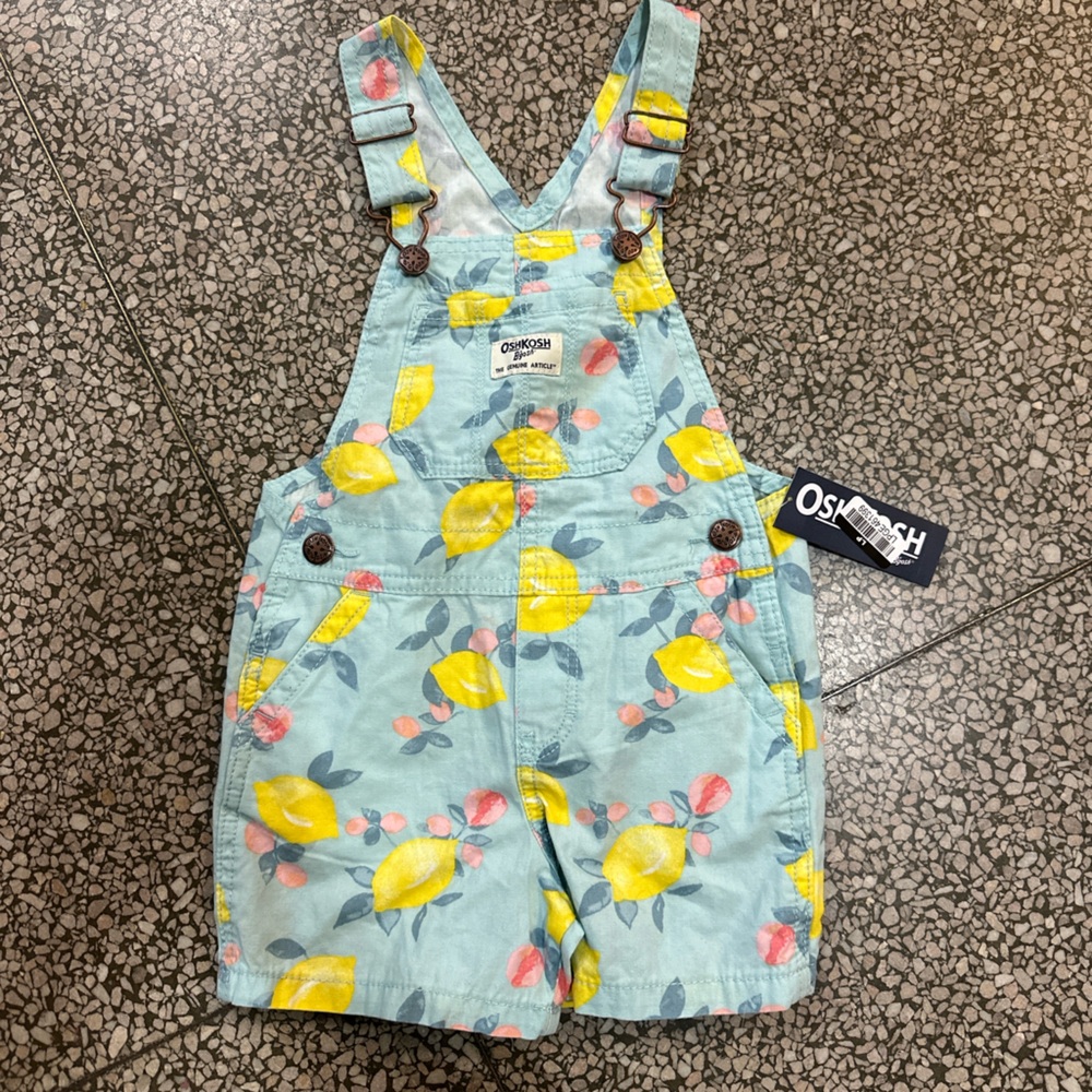 OshKosh B'gosh Lemon Print Overalls Spring Summer NWT Toddler 3T